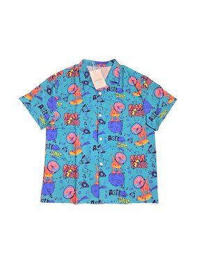 NWT | Boys' Astro Dino Button-Up Shirt | Space Dinosaur | Teal | Size 12